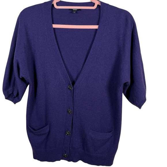 Talbots Sweaters - Talbots Purple Cashmere Blend Cardigan Sweater With Jeweled Buttons Purple Sz S